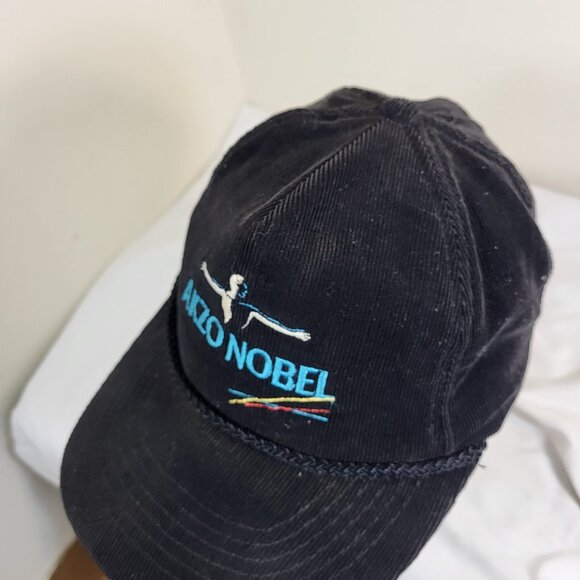 AKZO NOBEL Hat Snapback Baseball Vintage 90s Cap CORDUROY Dad Trucker Black - Picture 5 of 12